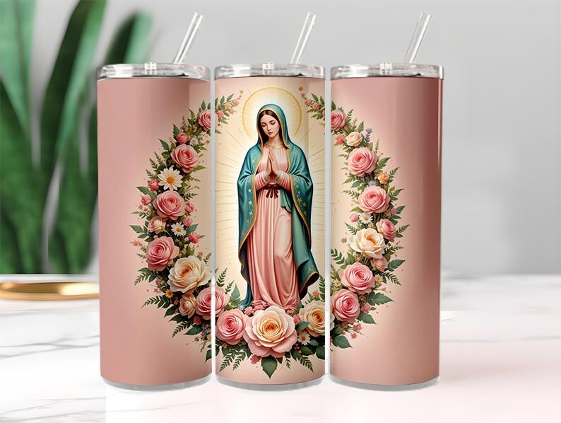 Virgin of Guadalupe 20oz Skinny Tumbler Wrap Sublimation Design PNG - Instant Digital Download for Tumbler DIY Sublimation Projects image 1