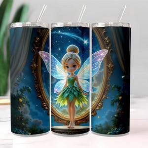 3D Cute Tinkerbell Tumbler Wrap PNG, Fairy Princess Sublimation Design for 20oz Skinny Straight & Tapered Tumblers, Magical Wrap