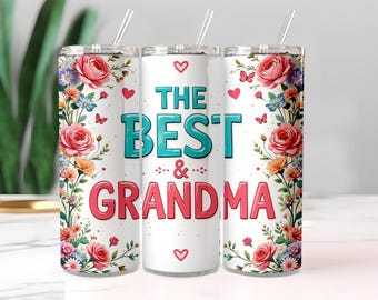 Best Grandma Tumbler Wrap Design - Sublimation 20oz Skinny & Tapered Tumbler PNG - Grandmother Hearts Digital Download Perfect Grandma Gift