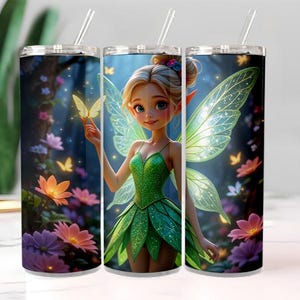3D Fairy Butterfly Tumbler Wrap PNG, Princess Tinkerbell Sublimation Design for 20oz Skinny Straight & Tapered Tumblers, Magical Wrap