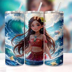 3D Cute Princess Moana Water Bubbles Tumbler Wrap PNG, 12oz & 20oz Straight Tumbler Sublimation, Disney Moana Cup Design