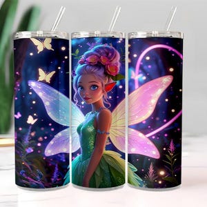 3D Tinkerbell Neon Colorful Tumbler Wrap PNG, Princess Fairy Sublimation Design for 20oz Skinny & Tapered Tumblers, Digital Download