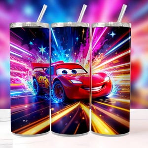 Lightning McQueen Tumbler - Disney Cars Movie Cup, Kids Drinkware, Pixar Racing Cup, Lightning McQueen Collectible, Perfect Gift for Fans