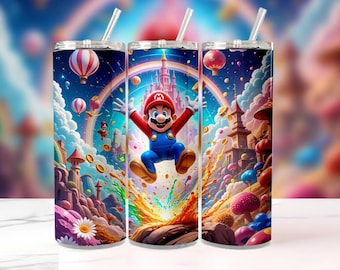 Super Mario Tumbler Wrap PNG / 20 oz Skinny Watercolor Nintendo Design / File di sublimazione ad alta risoluzione / Download digitale istantaneo
