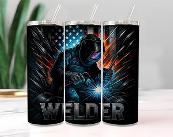 Welder Tumbler Wrap PNG20 oz Skinny Welding Sublimation Design Steel American Flag Digital Download Patriotic Welder Gift