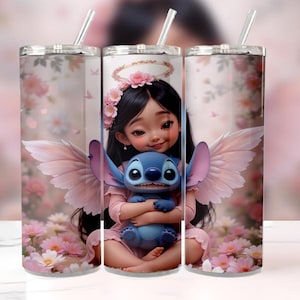 Lilo and Stitch Angel Flowers PNG, Cute Cartoon Clipart for Sublimation, High-Resolution Digital Download, Instant PNG Design File