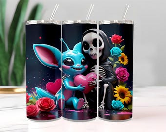 3D Stitch and Jack Tumbler Wrap PNG, Sublimation Design for 20oz Skinny Straight & Tapered Tumblers, Disney Halloween Digital Wrap