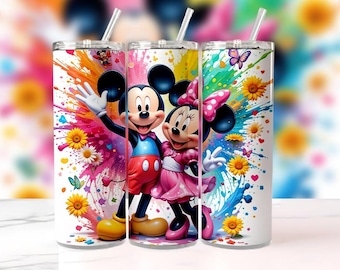 Mickey Mouse Tumbler Wrap PNG, 20oz Skinny Watercolor Splash Sublimation Design, Disney Cup Wrap, Instant Digital Download
