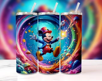 Mickey Mouse Tumbler Wrap PNG | 20oz Watercolor Splash Sublimation Design | High-Res Digital Download | Disney Skinny Cup Wrap