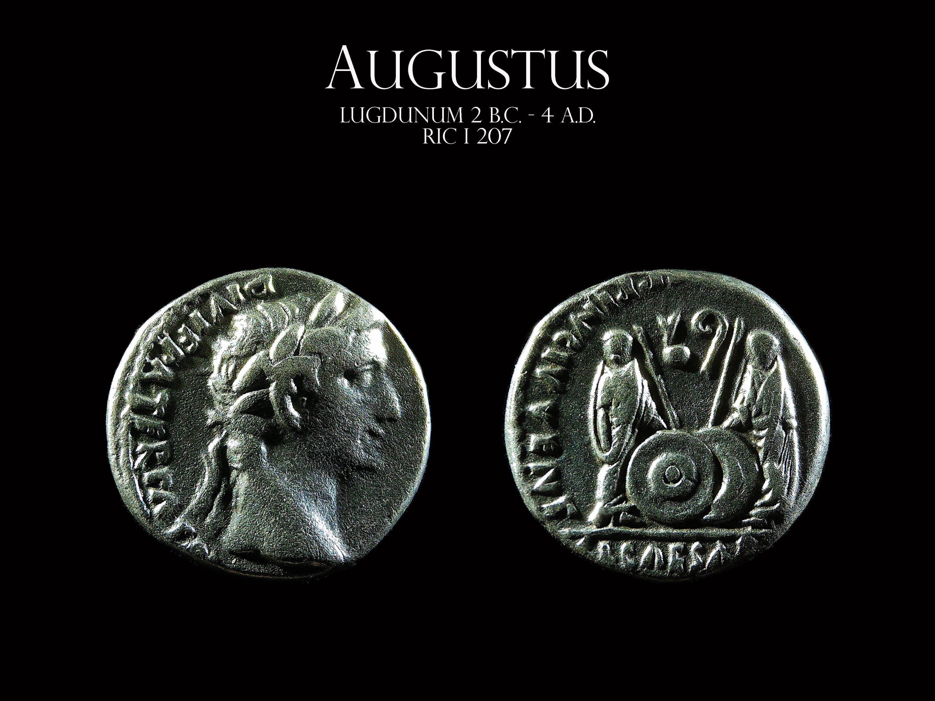 Roman Emperor Augustus AR Denarius minted in Lugdunum 2 B.C. - 4 A.D.