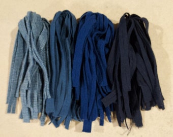 100 #8 Four light to dark blues felted rug hooking or punch needle wool fabric strips