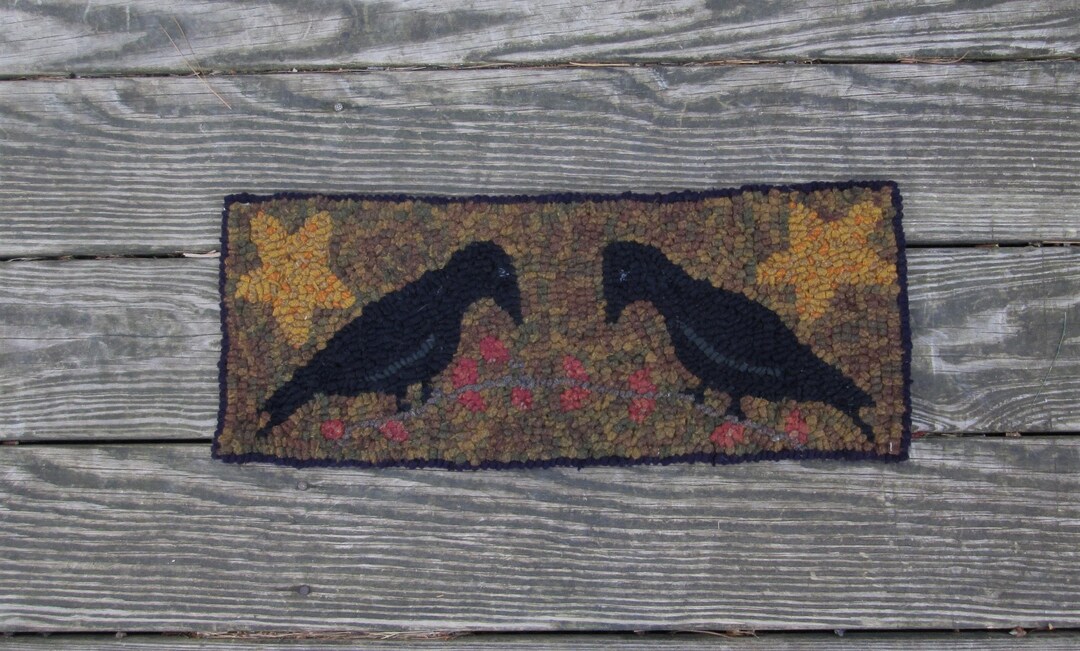 Crows With Harvest Background Primitive Rug Hooking Kit With #8 Cut ...