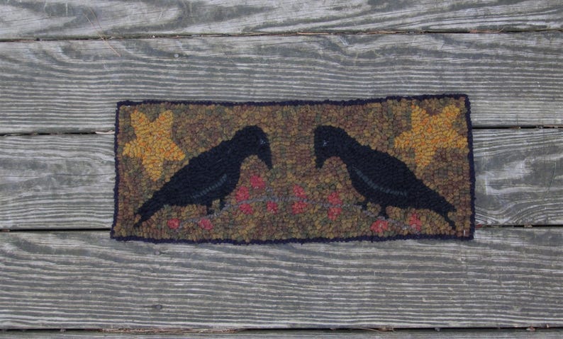 Crows With Harvest Background Primitive Rug Hooking Kit With #8 Cut ...