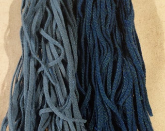100 #4  Sky blue  & Dyed Peacock  Felted Wool  Fabric Strips for Rug Hooking or Punch Needle