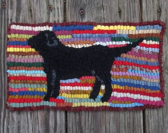 Black Labrador  Dog Beginner Primitive Rug Hooking Kit with Cut Wool Fabric Strips