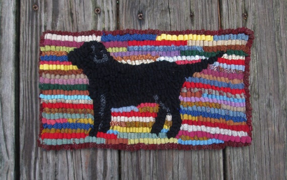 Black Labrador Dog Beginner Primitive Rug Hooking Kit With Cut | Etsy