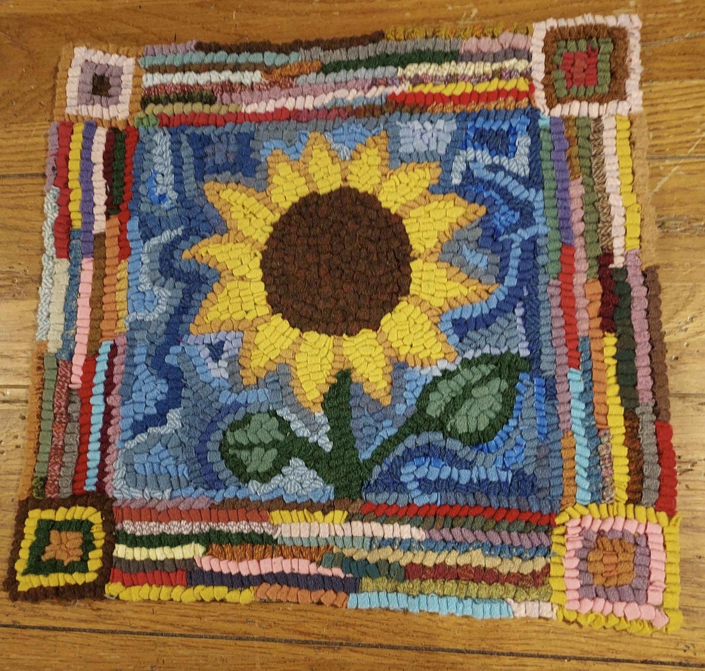 Sunflower Primitive Rug Hooking Kit With #8 Cut Wool Fabric Strips by ...