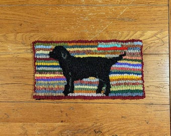 Black Labrador  Dog Beginner Primitive Rug Hooking Kit with Cut Wool Fabric Strips
