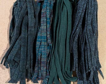 100 #6 Four rich teals Felted Rug hooking or punch needle wool fabric strips