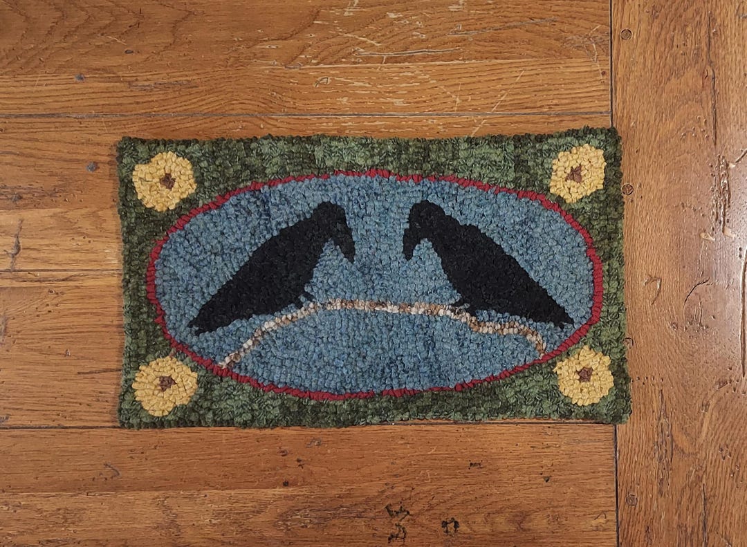 Chatting Crows Primitive Rug Hooking Kit With #8 Cut Wool Fabric Strips ...