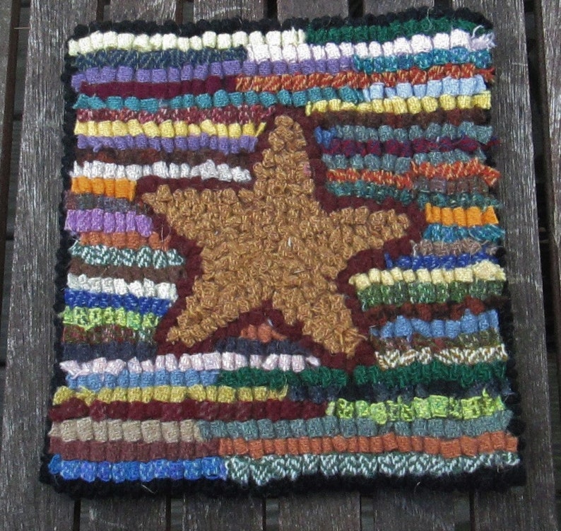 Primitive Star Rug Beginner Star Primitive Rug Hooking Kit With #6 Cut Wool Strips and Rug ...