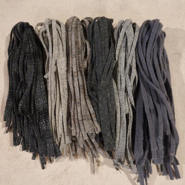 150 #6 Six Light, Medium & Dark Grays Felted Rug hooking or punch needle wool fabric strips