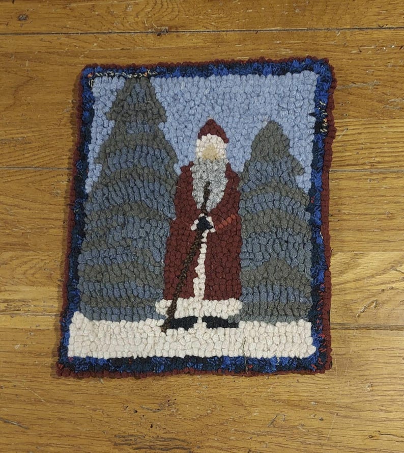 Sale: Old Time Santa Primitive Rug Hooking Kit With #8 Cut Wool Fabric ...