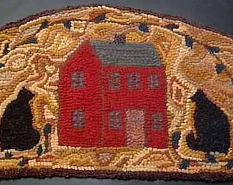 SALE: Cats about the House Primitive Rug Hooking Kit with #8 Cut Wool Strips on Cotton Monks Cloth (13 X 20 inches)