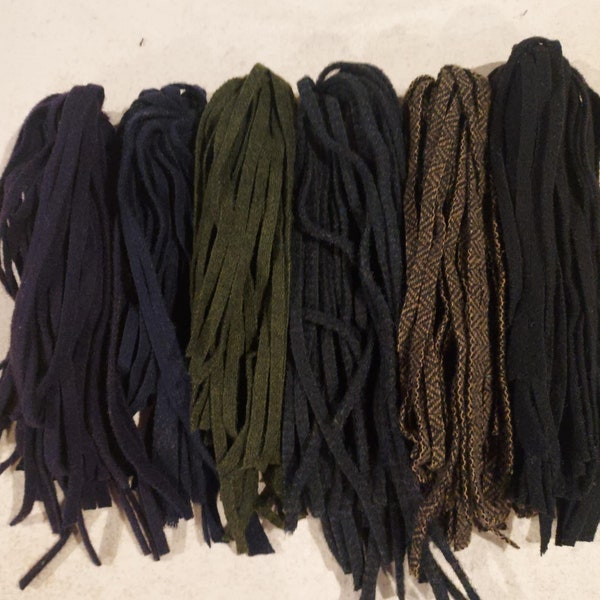 150 #6 All the dark colors Felted  Rug hooking or punch needle wool fabric strips
