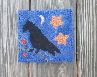 CLEARANCE:  Complete Beginner Crow Primitive Rug Hooking Kit with #6  Cut Wool Strips & Rug Hook (hoop optional)