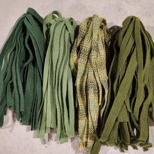 100 #6 Four Spring Greens Felted Wool  Fabric Strips for Rug Hooking or Punch Needle