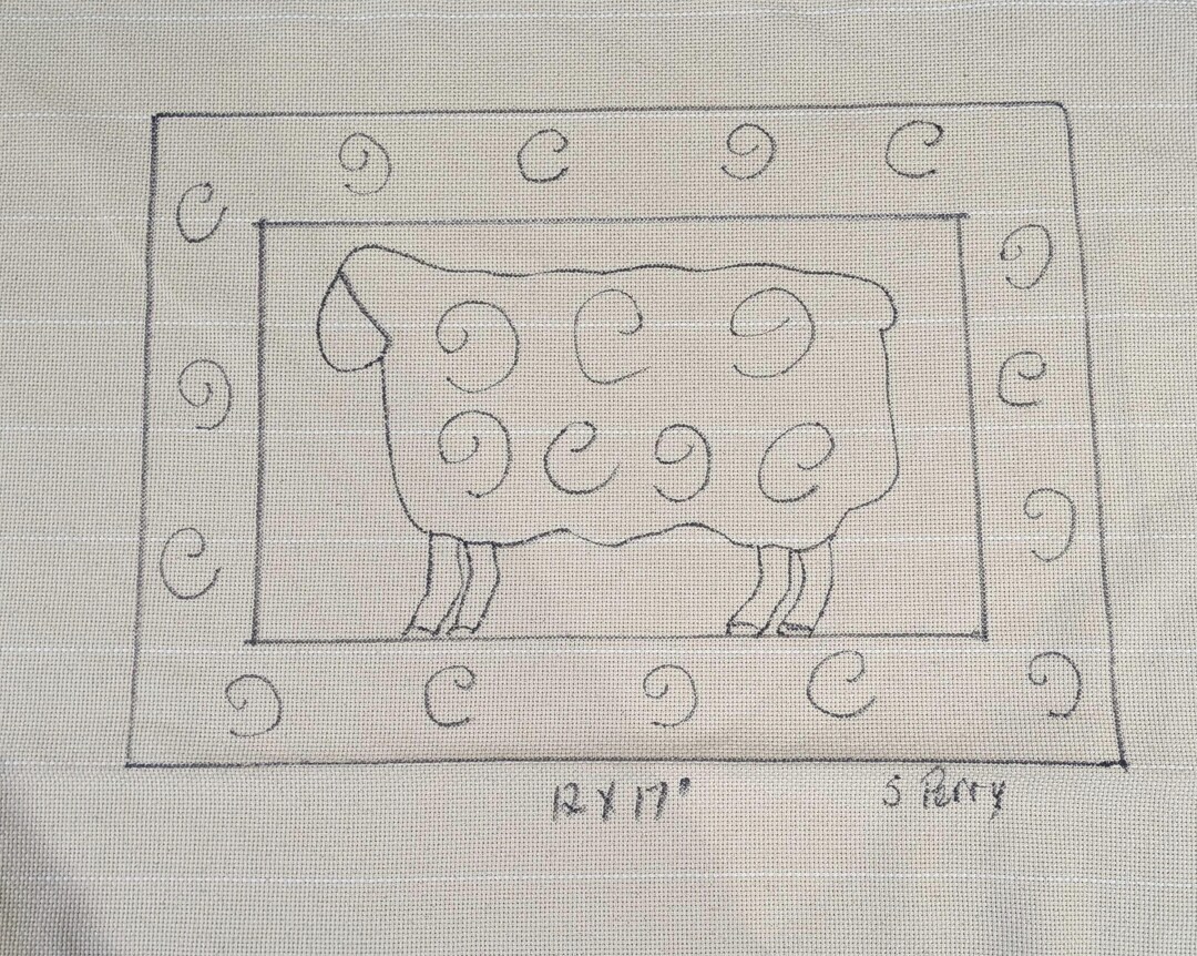 Big Curly Sheep Primitive Rug Hooking Pattern on Cotton Monks Cloth by ...