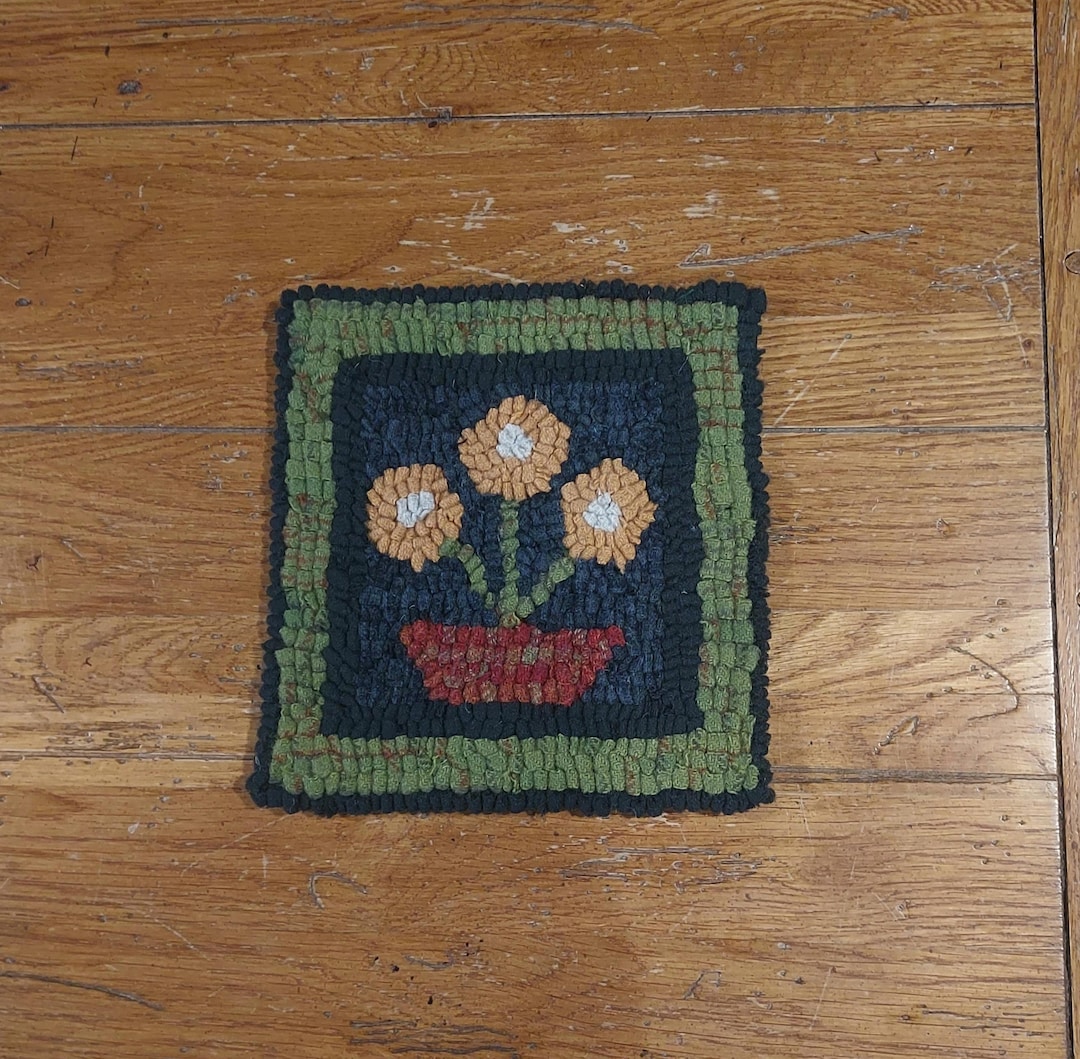 Beginner Pot of Posies Primitive Rug Hooking Kit With #8 Cut Wool ...