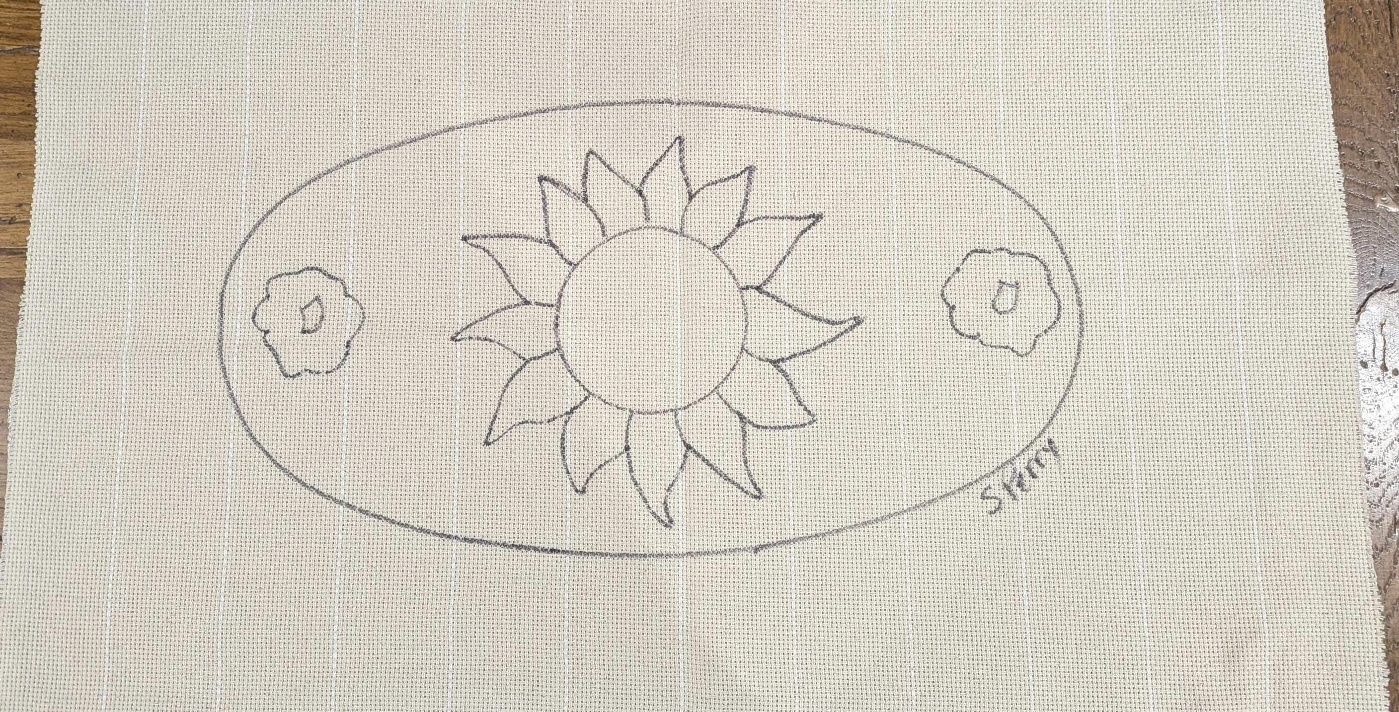 Sunflower With Posies Oval Primitive Rug Hooking Pattern on Cotton ...