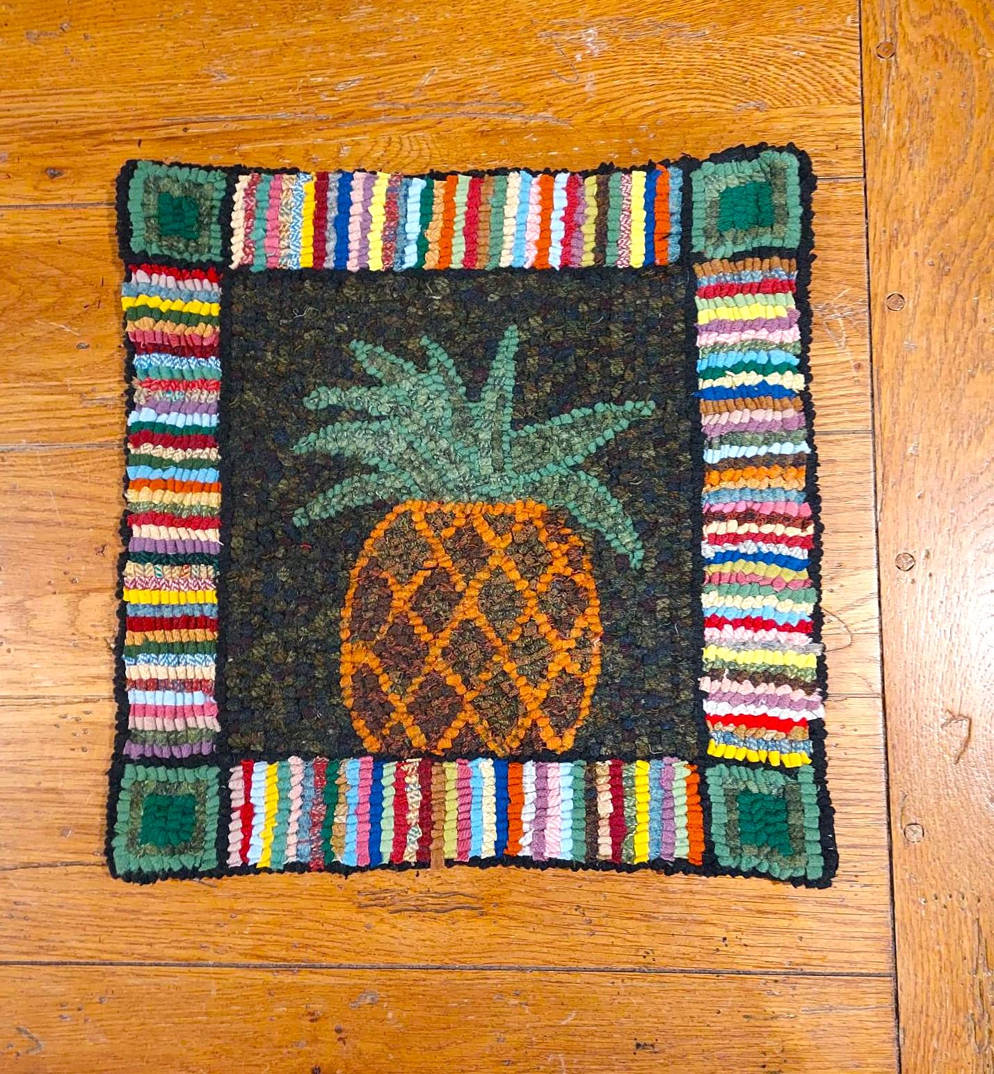 Pineapple Rug Wool Pineapple With Colorful Border Complete Primitive Rug Hooking Kit With ...