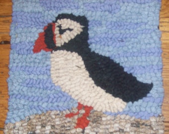 Beginner Atlantic Puffin  Rug Hooking Kit  with #8 wool fabric strips