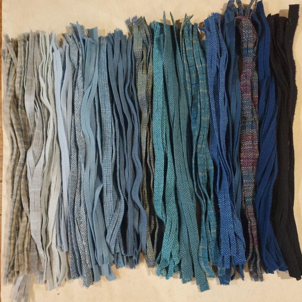 200 #8 Multiple  Blues grab bag felted rug hooking or punch needle wool fabric strips