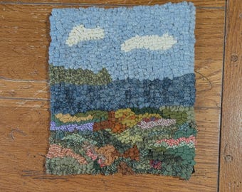 Kit d'accrochage pour tapis paysage terrestre et marin abstrait pour débutant avec bandes de tissu en laine n° 8