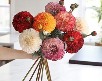 Realistic Fake Dahlia Stem | 2 Head Daisy Flower | Artificial Simulated Flowers | Fake Flowers for Party Wedding Home Decors