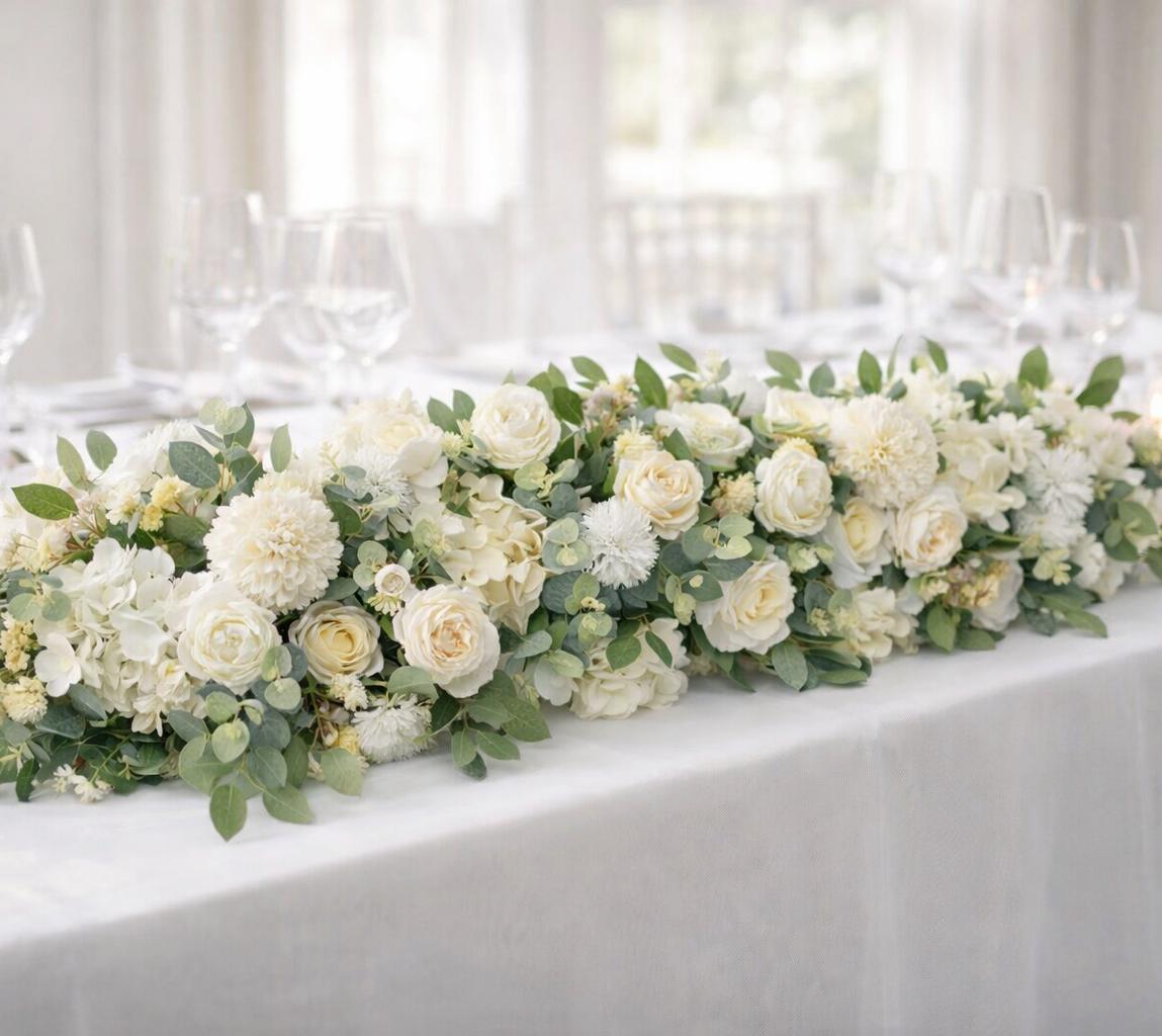 100cm White Rose Flower Row, Luxury Artificial Wedding Table ...