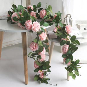 Ghirlanda Di Fiori Artificiali In Rattan 1,5 M – Rosa Chiaro – Decorazione Casa E Matrimonio - 2