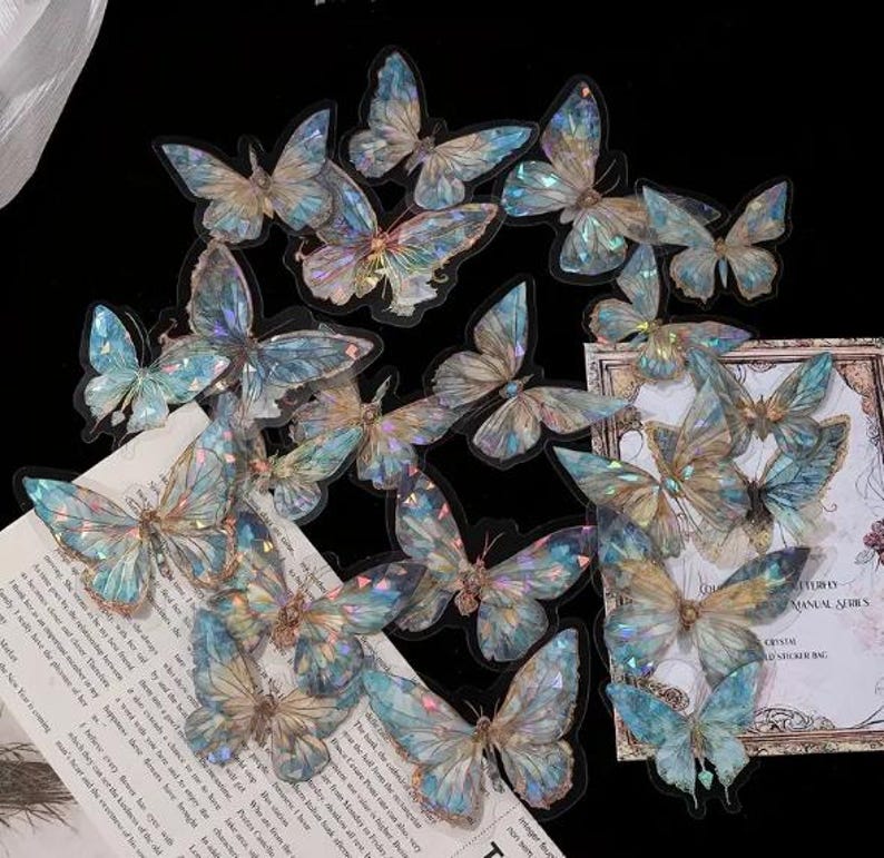 20 Pack 3D Pink Crystal Butterfly Stickers, PC Material, Hand Account ...