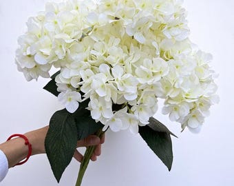 5 Heads Real Touch Huge Hydrangea Stem | Realistic Artificial Hydrangea Flowers | Silk Hydrangea with Stem | Fake Wedding Flowers