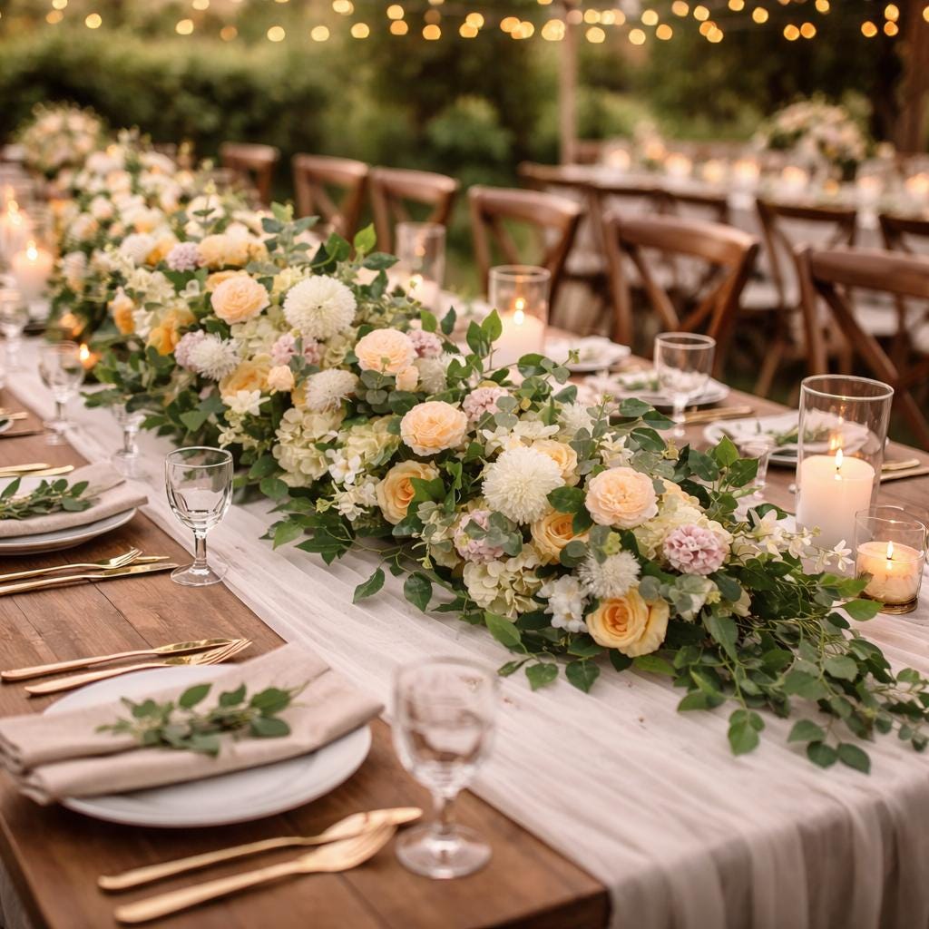 100cm White Rose Flower Row, Luxury Artificial Wedding Table ...