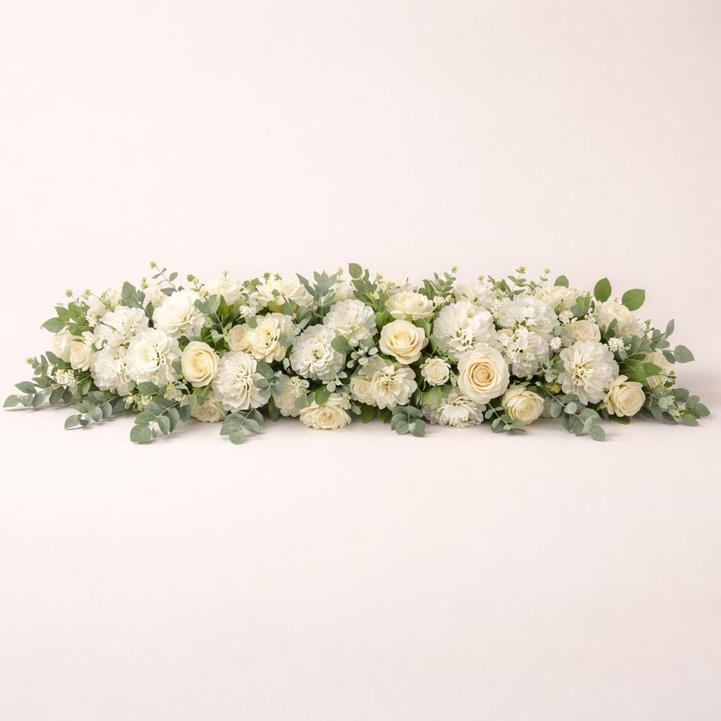 100cm White Rose Flower Row, Luxury Artificial Wedding Table ...