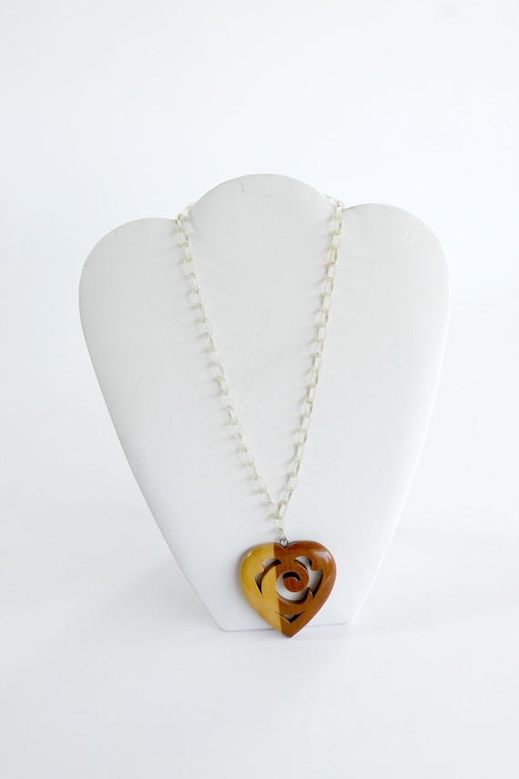 Vintage Lucite Wood Pendant Necklace, Initial C He