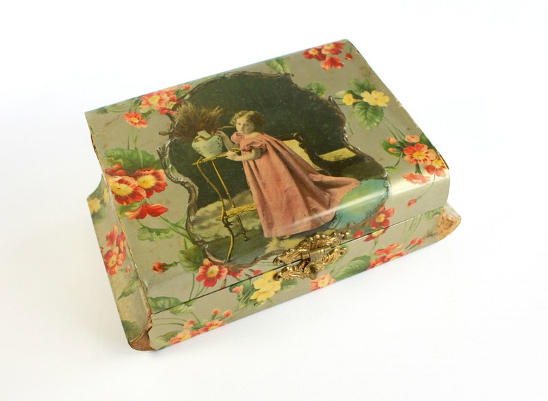 Vintage Celluloid Vanity Dresser Box Floral Original Etsy