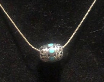 Sterling Silver necklace with turquoise enameled pendant, silver necklace, turquoise necklace, enameled pendant