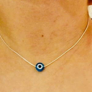 Tiny Sterling silver evil eye delicate necklace, Kabbalah, waterproof, light Blue Evil Eye Necklace, evil eye, protection necklace