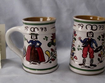 Wedding Mugs Hand Made in Austria Dated 1973 By Larnhof Pottery Stoneware New in Box